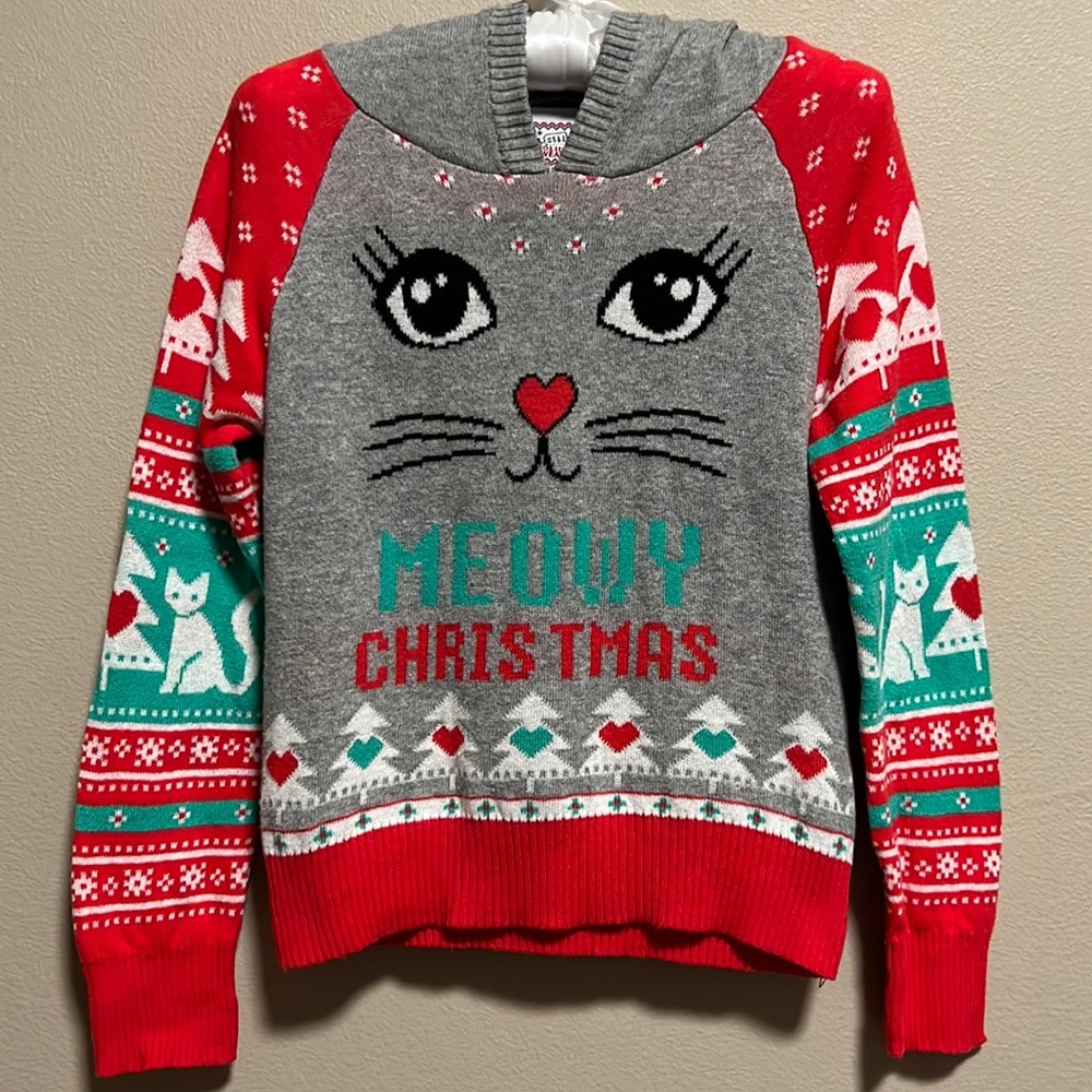 Well Worn Holiday Sweater Cat Hoodie